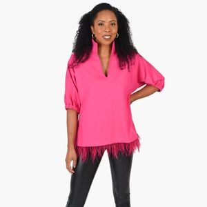 Hot Pink Women's Feather-Hem V-Neck Top